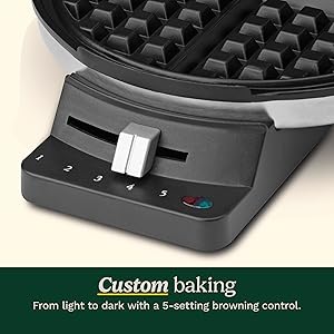 Cuisinart Waffle Maker, 1250W Round Classic Waffle Iron, 5-Setting Adjustable Browning Control, WMR-CANAS, Brushed Stainless
