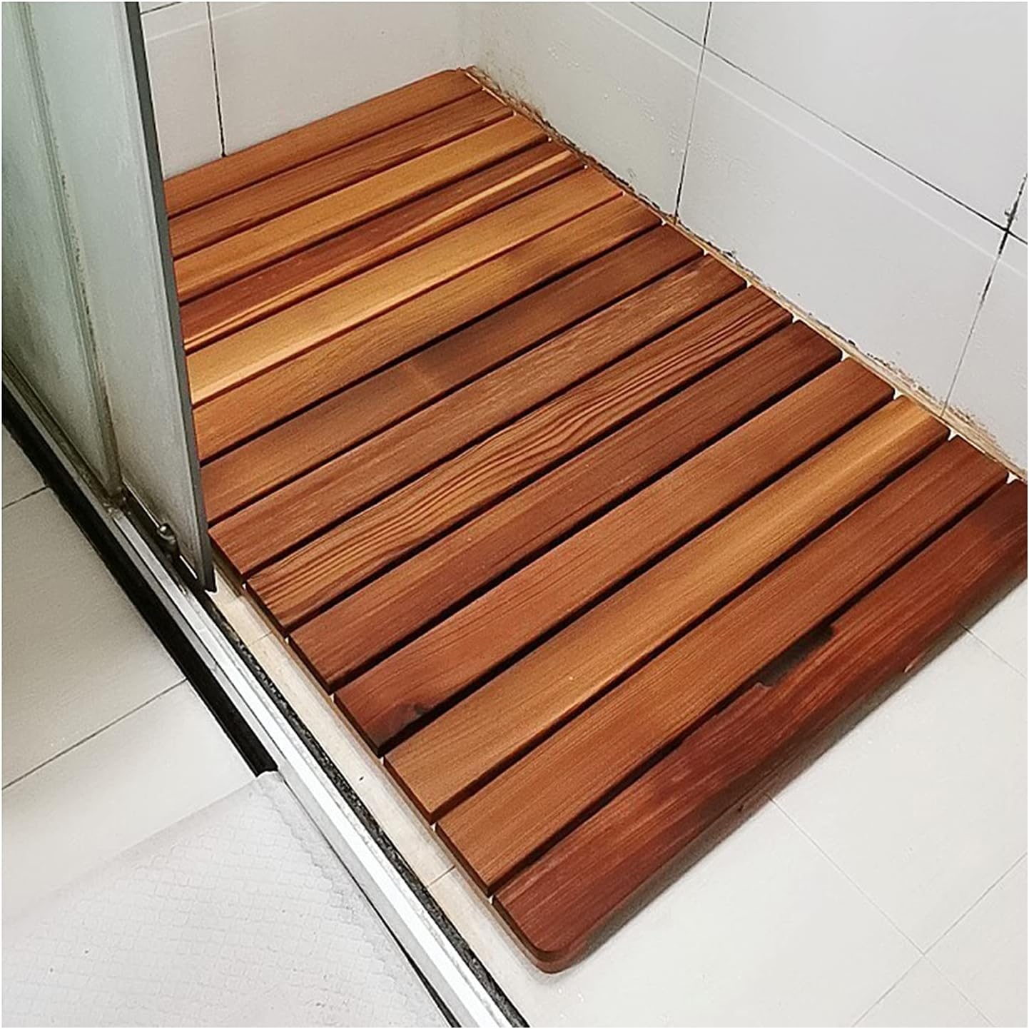 Non-Slip Red Cedar Splice Wood Bath Mat - Custom Size Shower Drain Board for Bathroom, Kitchen, Balcony Deck - Anti-Crack, No Burr and Natural Wood Finish