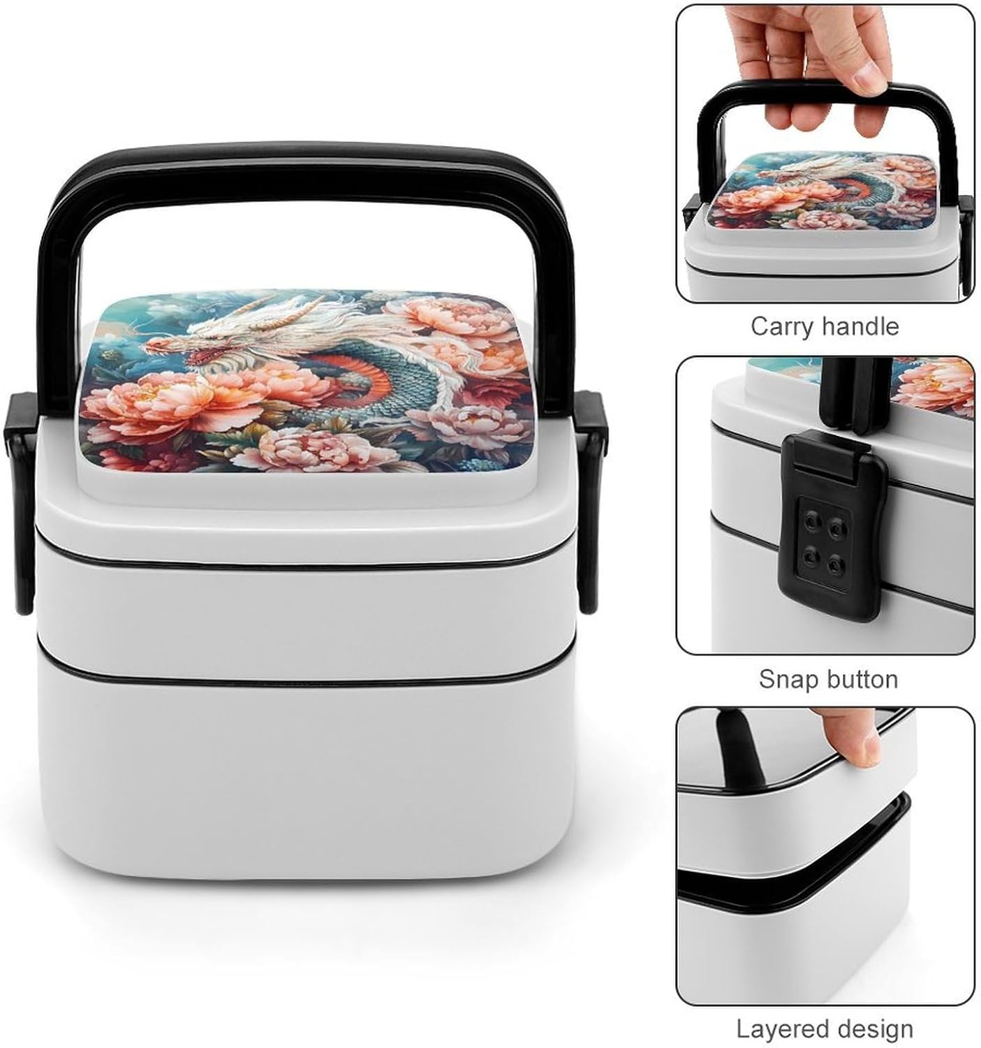 Dragon Bento Box with Spoon 2 Layer Food Container Cute Lunch Box for Travel Dining Work