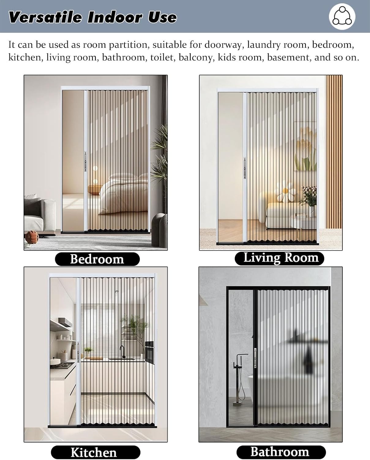 Acrylic Multifold Bifold Closet Doors with Top Track/Magnetic Seal, Folding Accordion Door for Interior/Room Living/Bedrooms/Study - Temporary Door Room Divider(Black,30x80in(76.2x203.2cm))