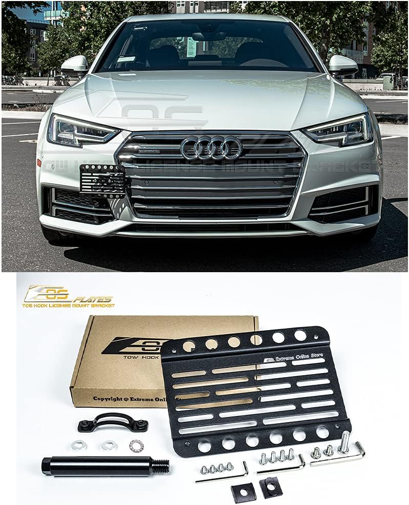 Replacement for 2017-Present Audi A4 | EOS Plate Version 1 Front Bumper Tow Hook License Relocator Mount Bracket Tow-400 (Mid Size)