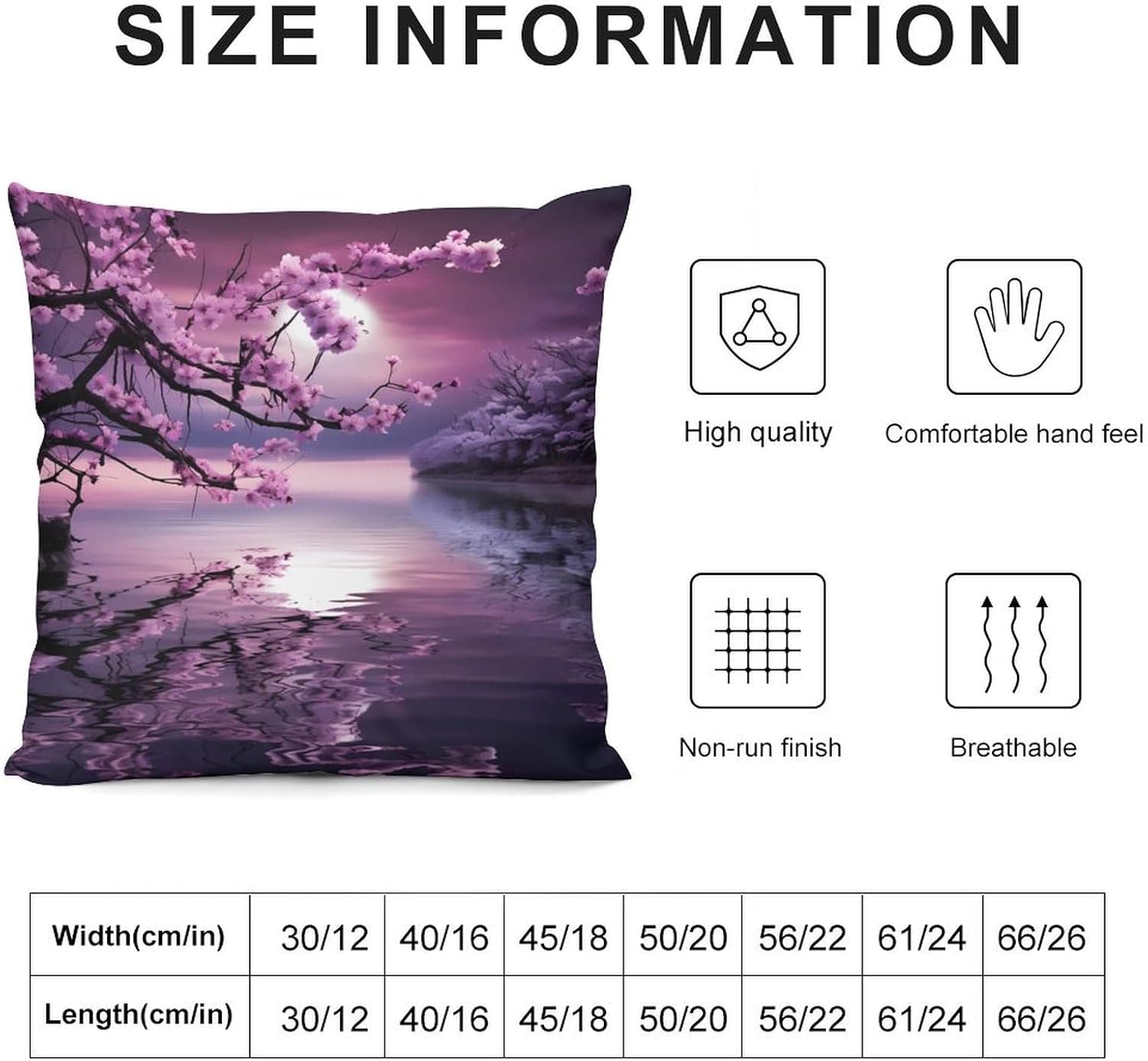 Purple Cherry Flowers Moon Ocean Printed Pillow Cases Soft Plush Throw Pillow Cover Decorative Pillowcases for Sofa Bedroom Set of 2