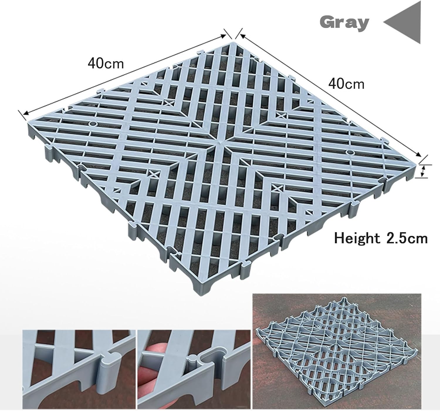 Floor Storage Pad 4/8 Pcs Plastic Pallets Splicable Ventilation Pallet Lightweight Waterproof Grids Article Racks for Supermarket Garage Basement, 40x40x2.5cm(Gray,4Pcs)