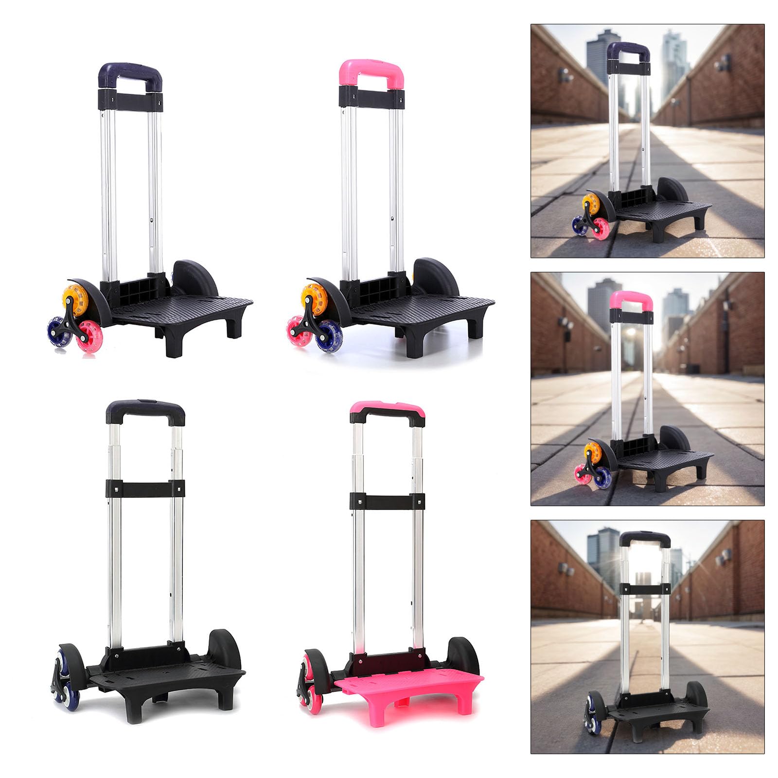 Carro plegable de 6 ruedas con asa telescópica, equipaje de viaje para mochilas escolares