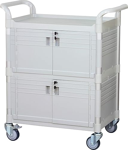 Jabo Equip JBG-3D2 - Carrito médico grande con cerradura de 3 estantes, tamaño total, 34.43 x 19.69 pulgadas de largo, tapa de carga de 606 libras,