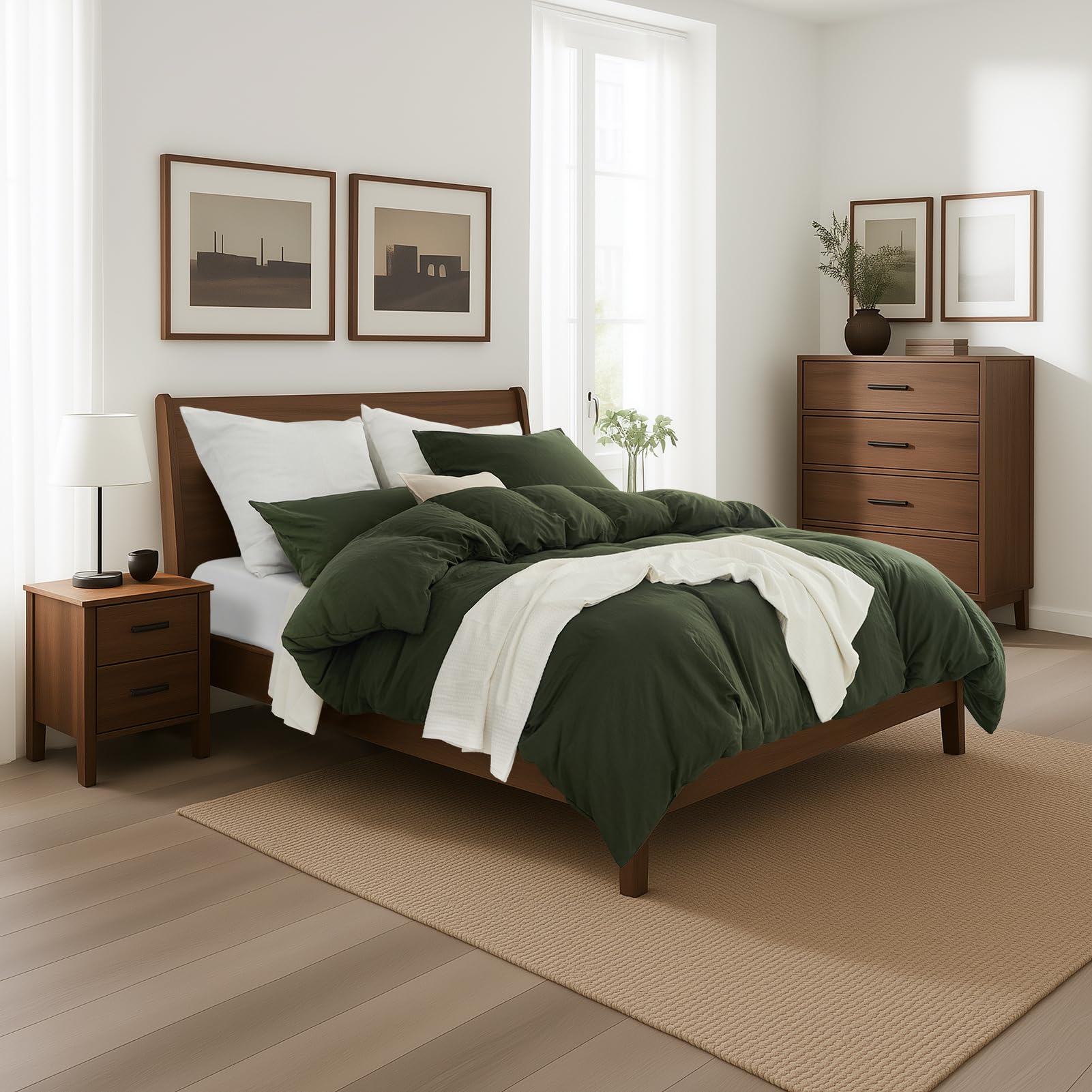 Funda Nórdica Cama 90 Verde Oliva, Microfibra Prelavada Súper Suave Tacto Algodón, Certificación Oeko-Tex, 2 Fundas 135x200 + 2 Almohadas 80x80 cm