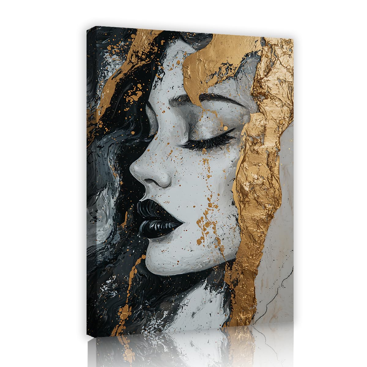 TOANGWALL Abstract Black Gold Canvas Wall Art Portrait of a Woman Painting Contemporary Mural Pictures Artwork Prints for Living Room Home Decor 50x75cm