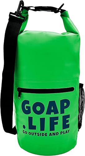 GOAP Bolsa seca impermeable 10L playa, pesca, camping, senderismo, rolltop, correa cruzada, bolsillo para botella de agua, bolsillo con cremallera