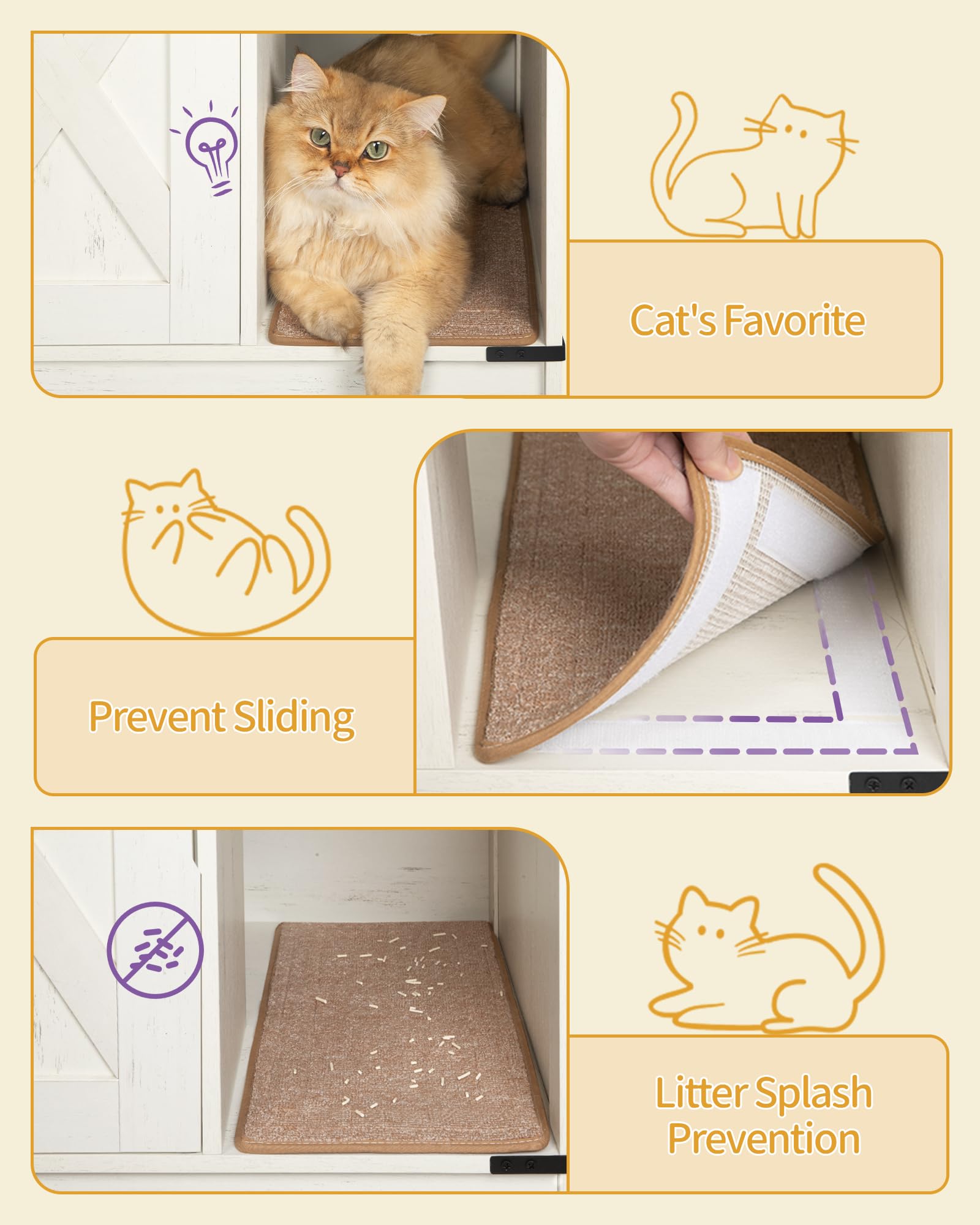 Hzuaneri Cat Litter Box Enclosure, Hidden Litter Box Furniture with Storage, Wooden Cat Cabinet with Scratch Pad, Farmhouse Cats House, TV Stand End Table, Rustic Brown and White CB88614X - image 7