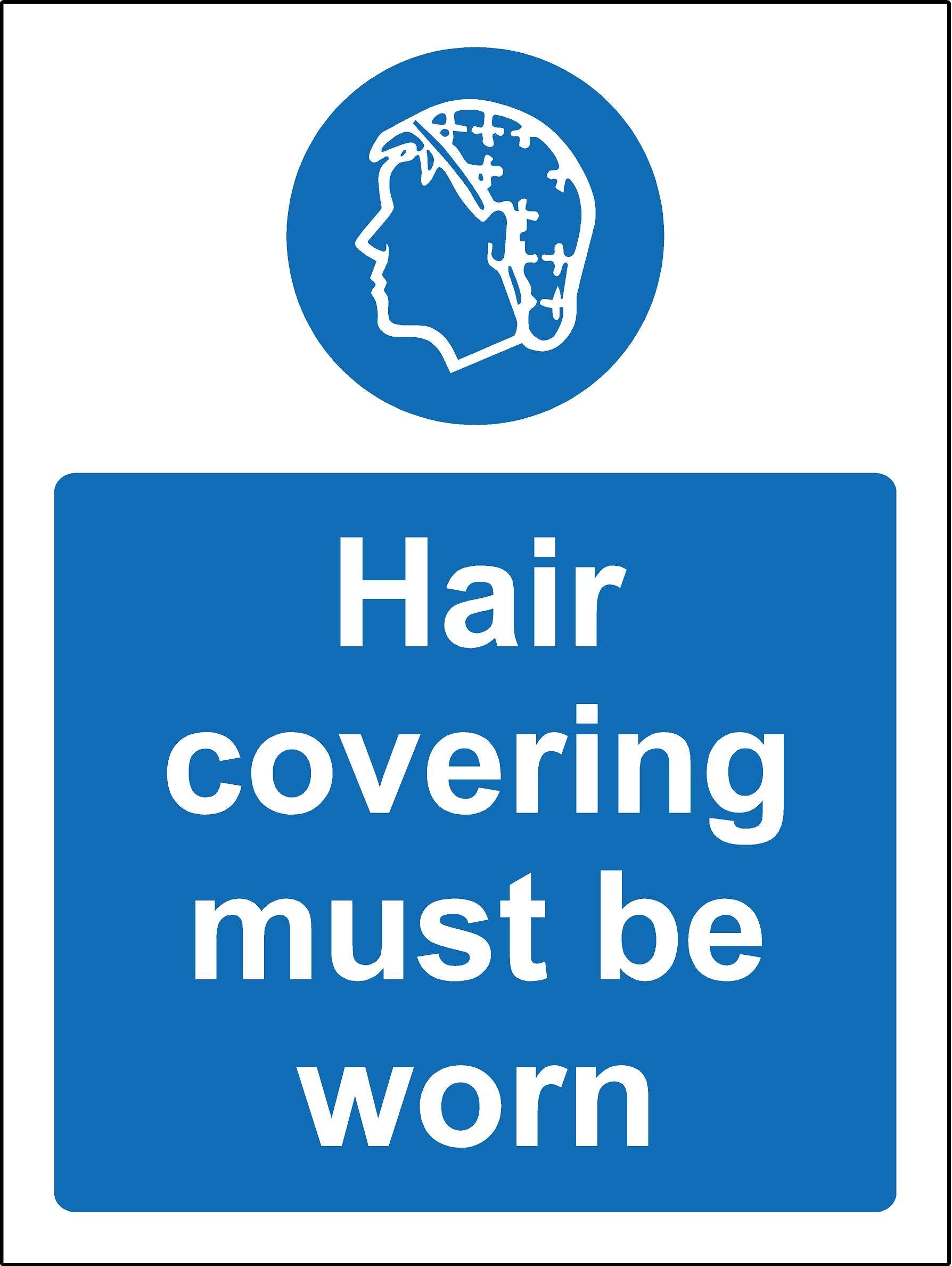 Hair covering must be worn Hairnet Safety sign - 1.2mm Rigid plastic 200mm x 150mm