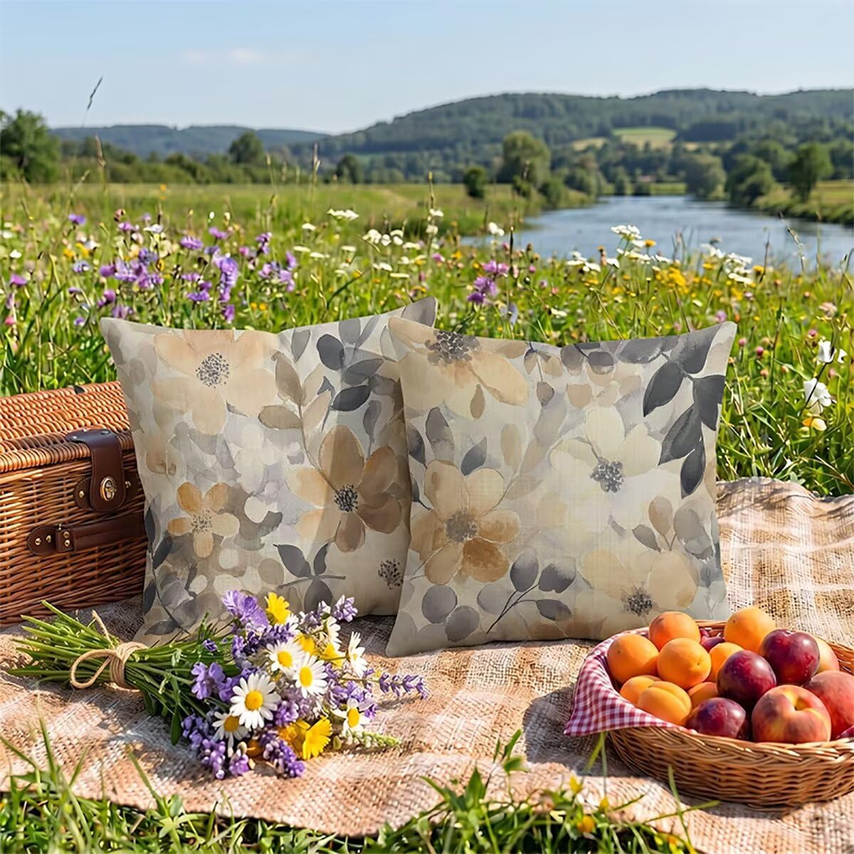 Szare poszewki na poduszki 80 x 80 cm, zestaw 2 dwustronnych poszewek na poduszki do użytku na zewnątrz, wodoodporne, nowoczesne, duże, lniane, kwadratowe, do ogrodu, na sofę, wystrój domu, prezenty