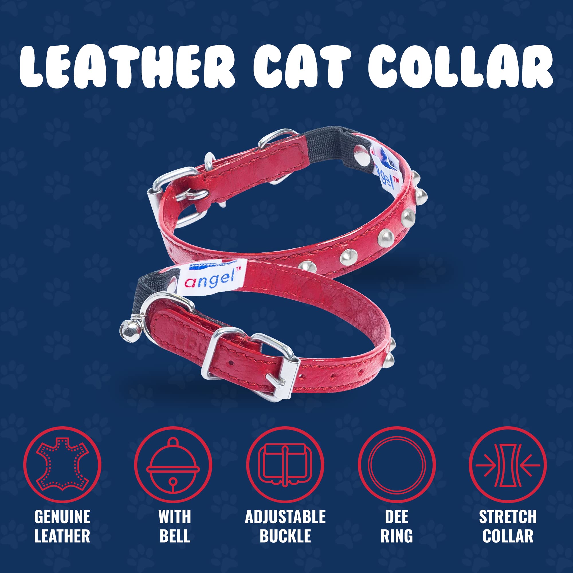 Engel Pet Supplies Leder Zughalsband Katze/Kätzchen Halsband mit Sicherheit Elastic Stretch, 10 von 1/2, Rot