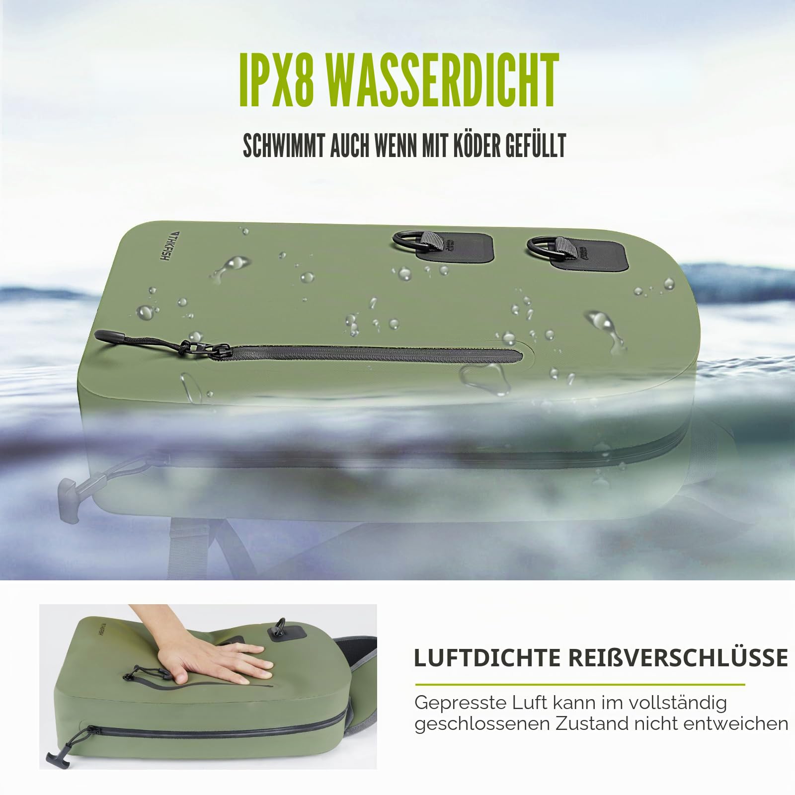 THKFISH Angelrucksack Wasserdicht IPX8, 9L Angel Tasche für Angeln mit Luftdichtem Reißverschluss,für Outdoor-Fliegenfischertasche,Laufen, Sport im Freien, Training