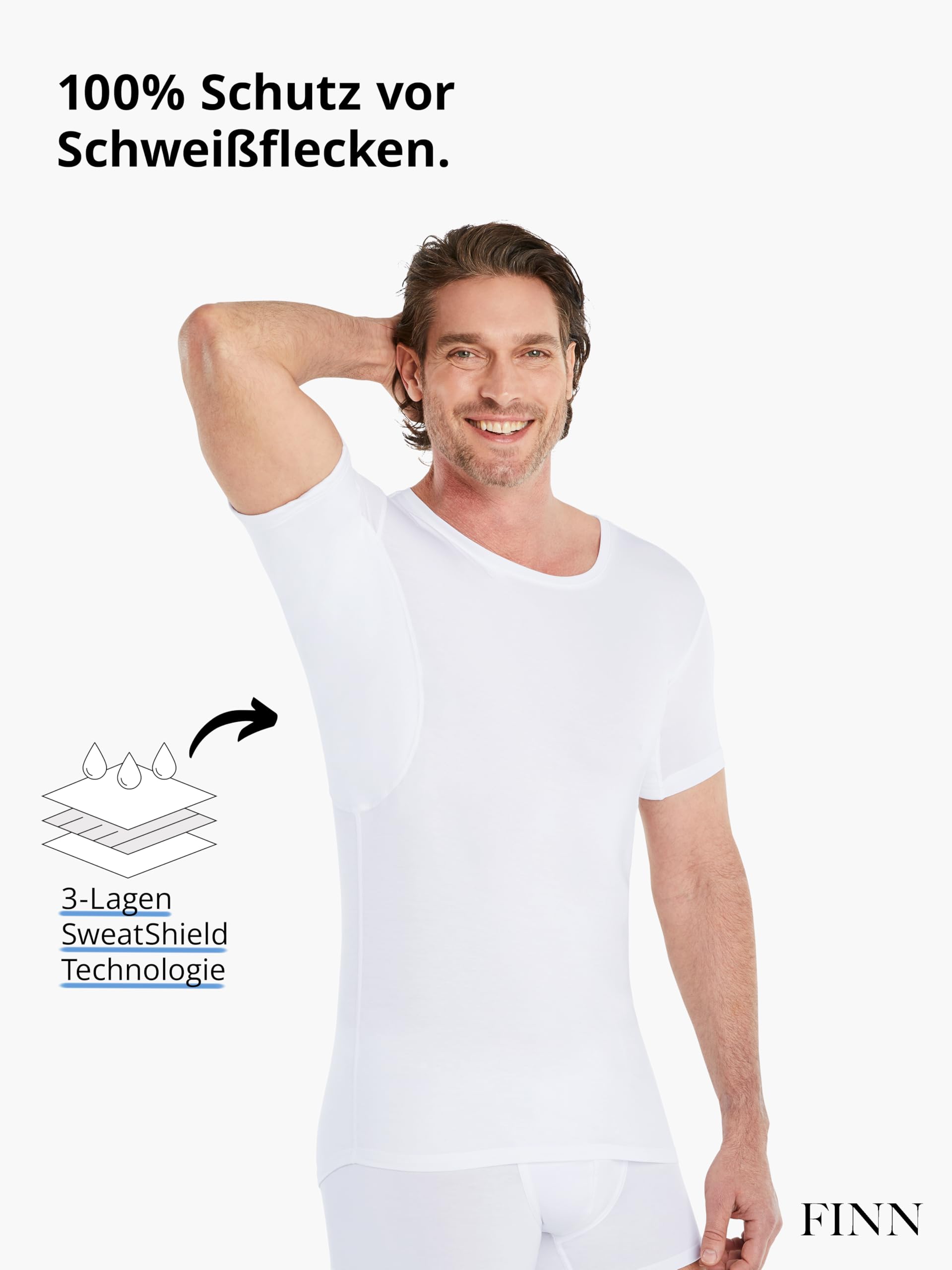 FINN Anti-Schweiß Shirt Herren Rundhals Achselpads gegen Starkes Schwitzen