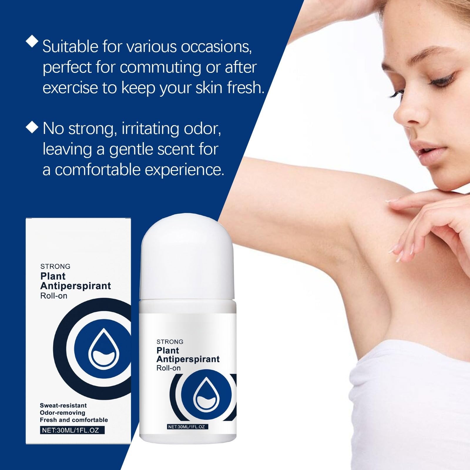 Deodorante roll-on antitraspirante al profumo di menta fresca, protezione 12 ore, non macchia, ipoallergenico per pelli sensibili, senza alcool e parabeni, 30 ml
