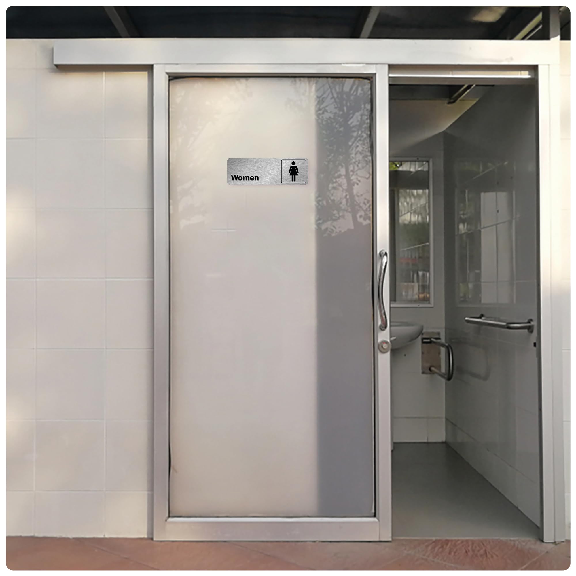 ADA Lot de 2 panneaux de porte de salle de bain en aluminium pour bureaux, entreprises et restaurants avec ruban adhésif double face solide 3M 22,9 x 7,6 cm