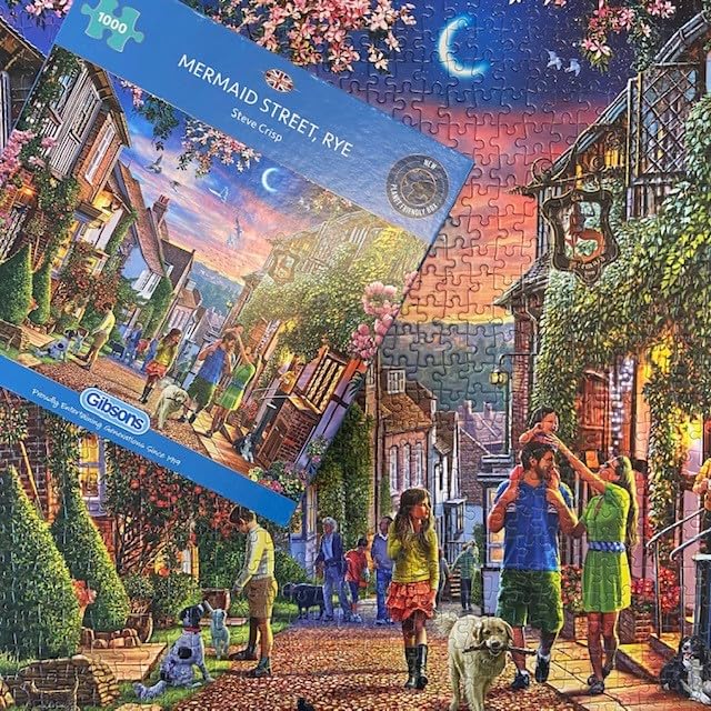 Gibsons Puzzle 'Mermaid Street' – 1000 Teile, 68 X 49 Cm, Motiv Einer Romantischen Sommernacht In Rye, Aus Recyceltem Karton