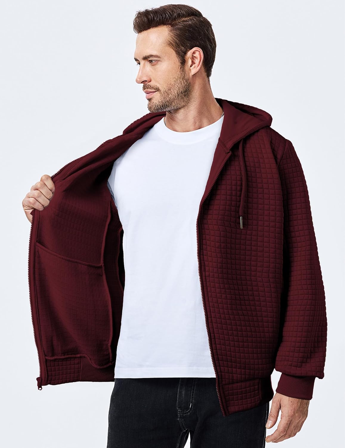 JMIERR Men’s Jacquard Plaid Hoodie Long Sleeve Drawstring Casual Hooded Sweatshirts Jackets with Pockets - Image 3