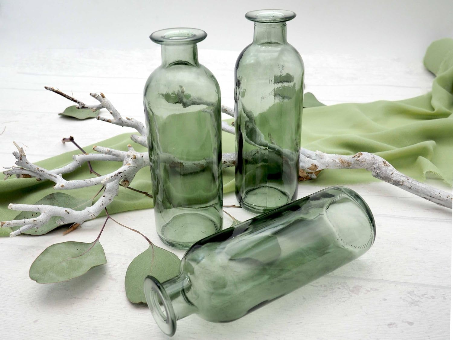 Vase Grün Salbeigrün Glas Blumenvase Dekovasen 3 Fach Sortiert Küche, Haushalt & Wohnen