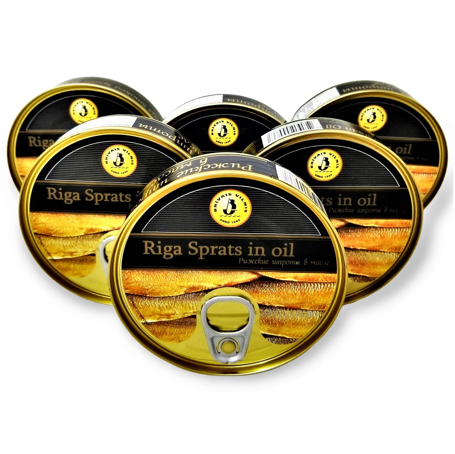 Brivais Vilnis Riga Smoked Sprats in Oil 5.6 oz - Pack of 6, Product of Lativa, Kosher Wild Caught Latvian Sprats
