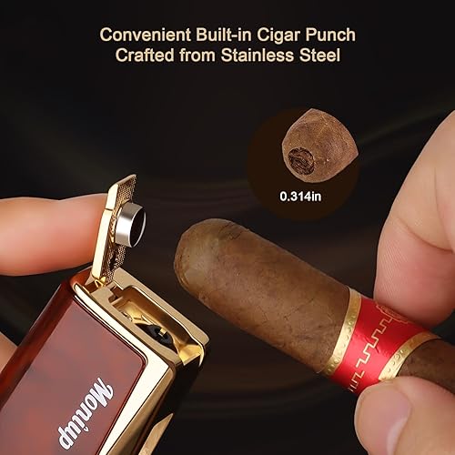 Miniatura 6 de Juego de encendedor de puros con cortador de puros en V, llama de chorro a prueba de viento cuádruple, ponche de puros y soporte para puros, kit de