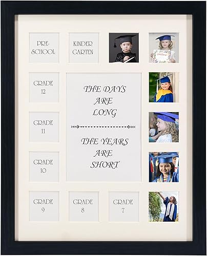 GMFrames Marco de fotos de los años escolares, marco de collage de fotos de graduación K-12 con paspartú, muestra una foto de 5 x 7 pulgadas y doce