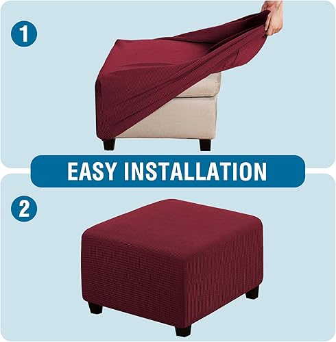 Vista 108 de H.VERSAILTEX Funda otomana elástica, funda otomana redonda, cubierta de almacenamiento otomana, funda protectora de muebles para reposapiés, ajuste