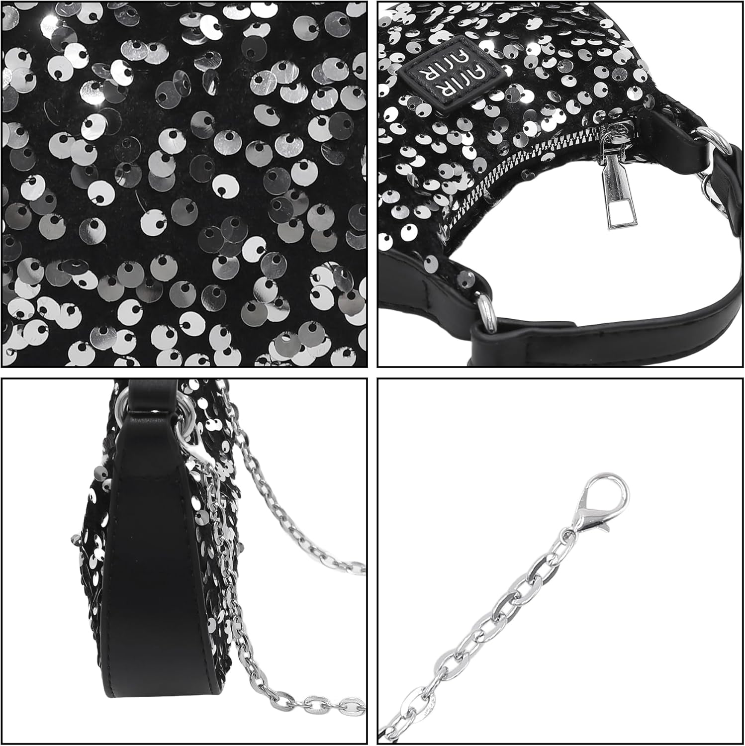 Women Girls Evening Handbag Sequin Evening Crossbody Bag Top Handle Clutch Glitter Shoulder Purse Wedding Party,Black - Image 3