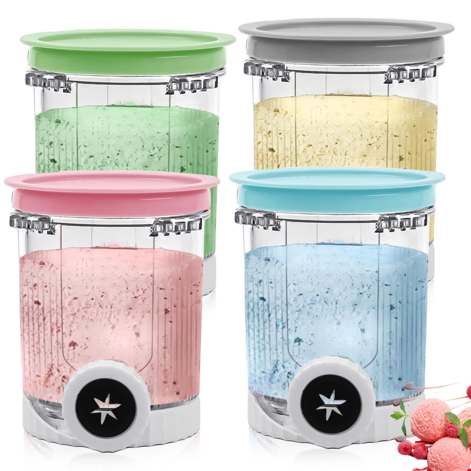 Lot de 4 récipients pour machine à glace et à glace Ninja Swirl by CREAMi - 480 ml - Accessoires pour sorbetière Ninja Creami NC701 et NC700 - Sans BPA - Passe au lave-vaisselle