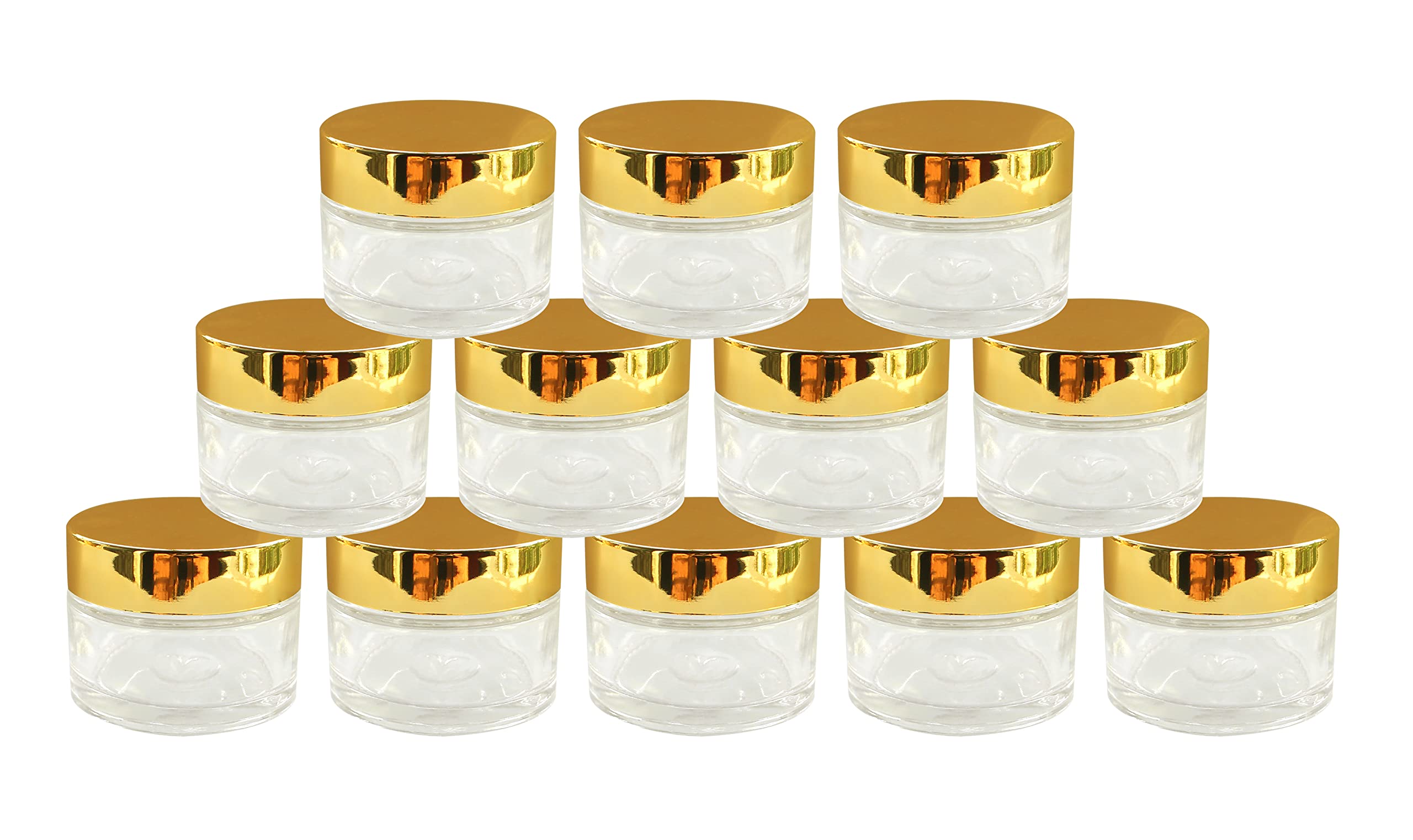 nsb herbals Round Empty Glass Cosmetic Cream Container/Jars with golden cap & white inner lids for creams, Balms, Face Scrub, Body Cream etc (50 g) (Pack of 12)