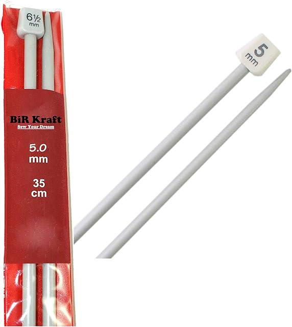 BiR Kraft 2 x 35cm Long Plastic Knitting Needles Single Pointed Needles 5mm, 5.5mm, 6mm, 6.5mm, 7mm, 7.5mm, 8mm, 9mm & 10mm (2 x 5mm)