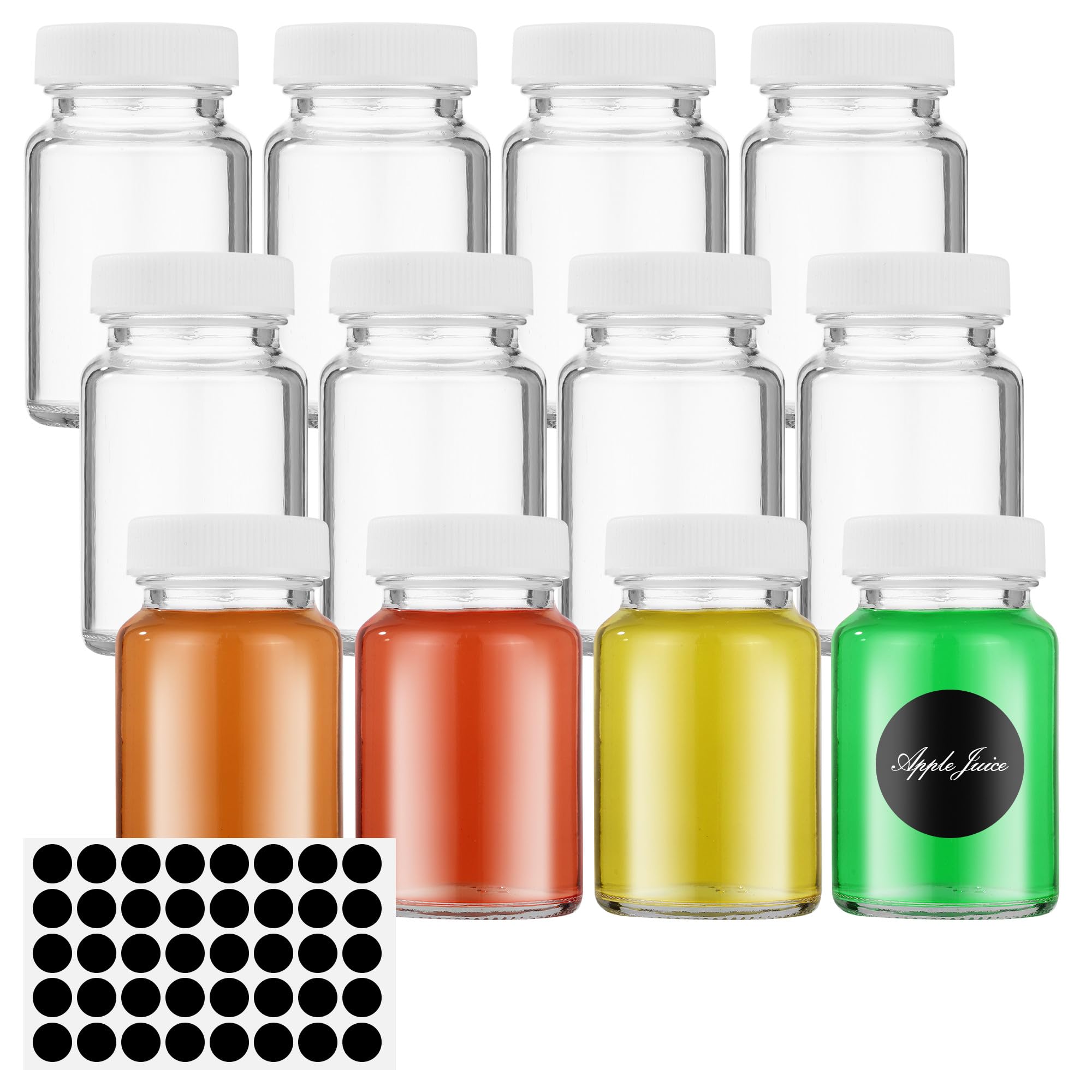 12 sztuk 60 ml butelek do napełniania, z pokrywką wielokrotnego użytku, małe szklane, mini szklane butelki, do soków owocowych, piwa imbirowego, napojów skoncentrowanych, alkoholowych
