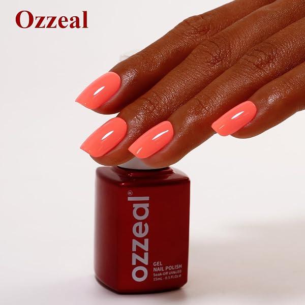 Ozzeal Gel Polish - 0.5 Fl Oz Bright Coral Orange UV LED Soak off Nail Polish for Spring Summer Manicure Salon DIY Art - 5