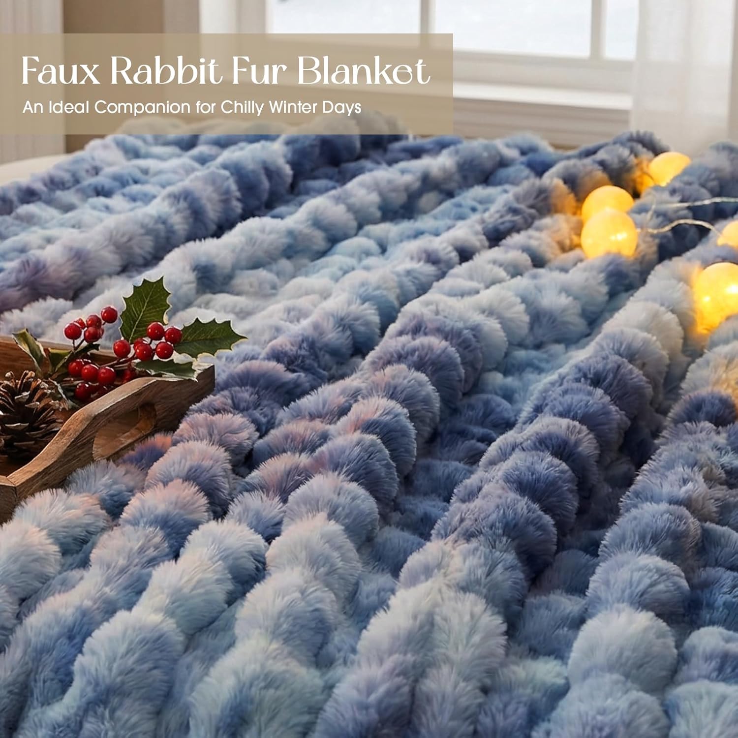Luxury Fluffy Faux Fur Throw Blanket, Soft Plush Thick Minky Bubble Blanket for Couch Sofa Bedroom Living Room, Perfect Home Decor Gift for Women, 50 * 60 in,Tie-Dye Blue