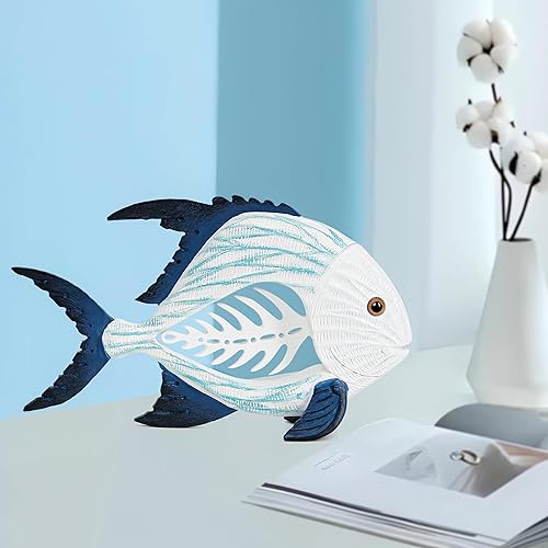 Miniatura 6 de Leekung Figuras de peces costeros para decoración del hogar, estatua de peces de resina para decoración de playa, decoración costera temática de