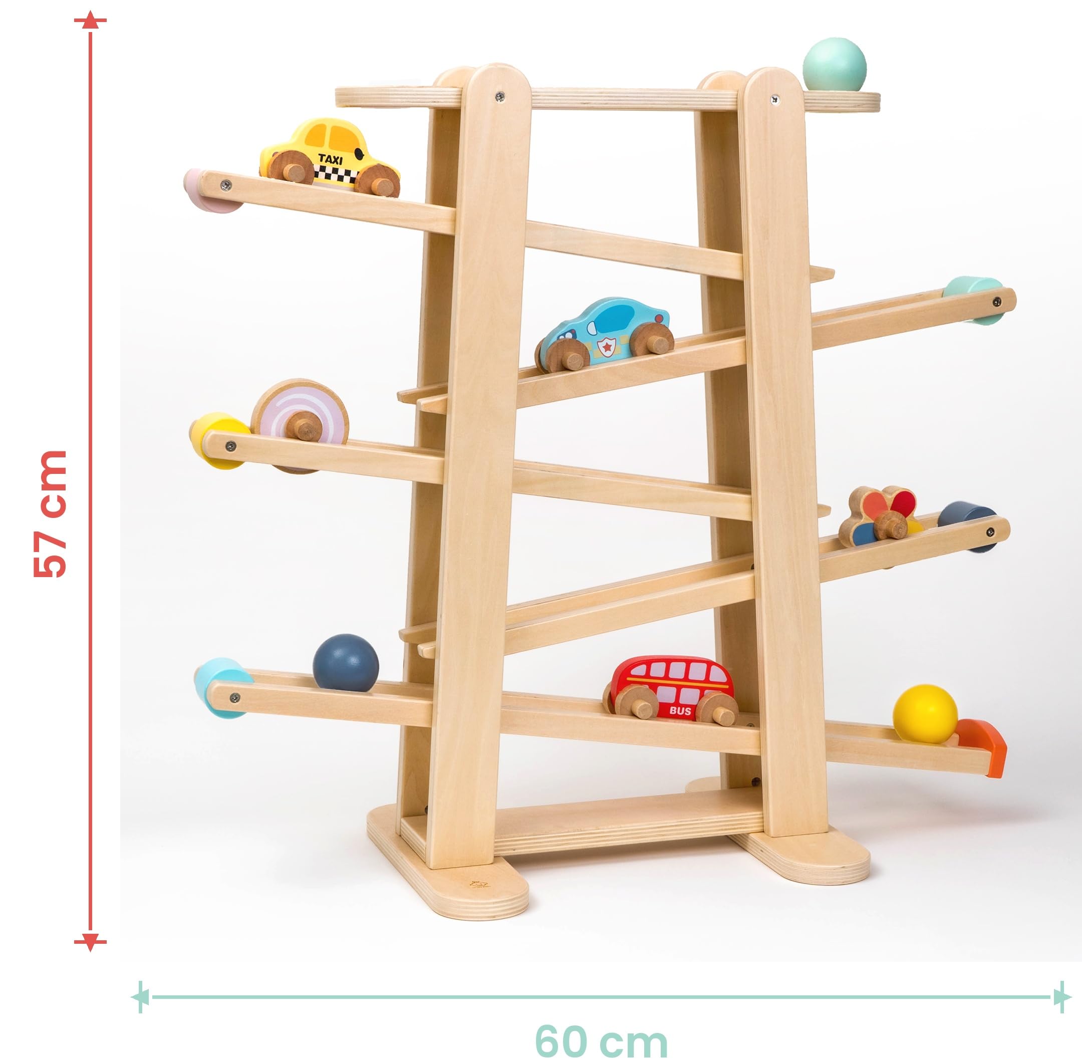 Oh My Baby Rampe en Bois pour Voitures et Boules de Jouet, avec véhicules Inclus, Pistes pour Cannes