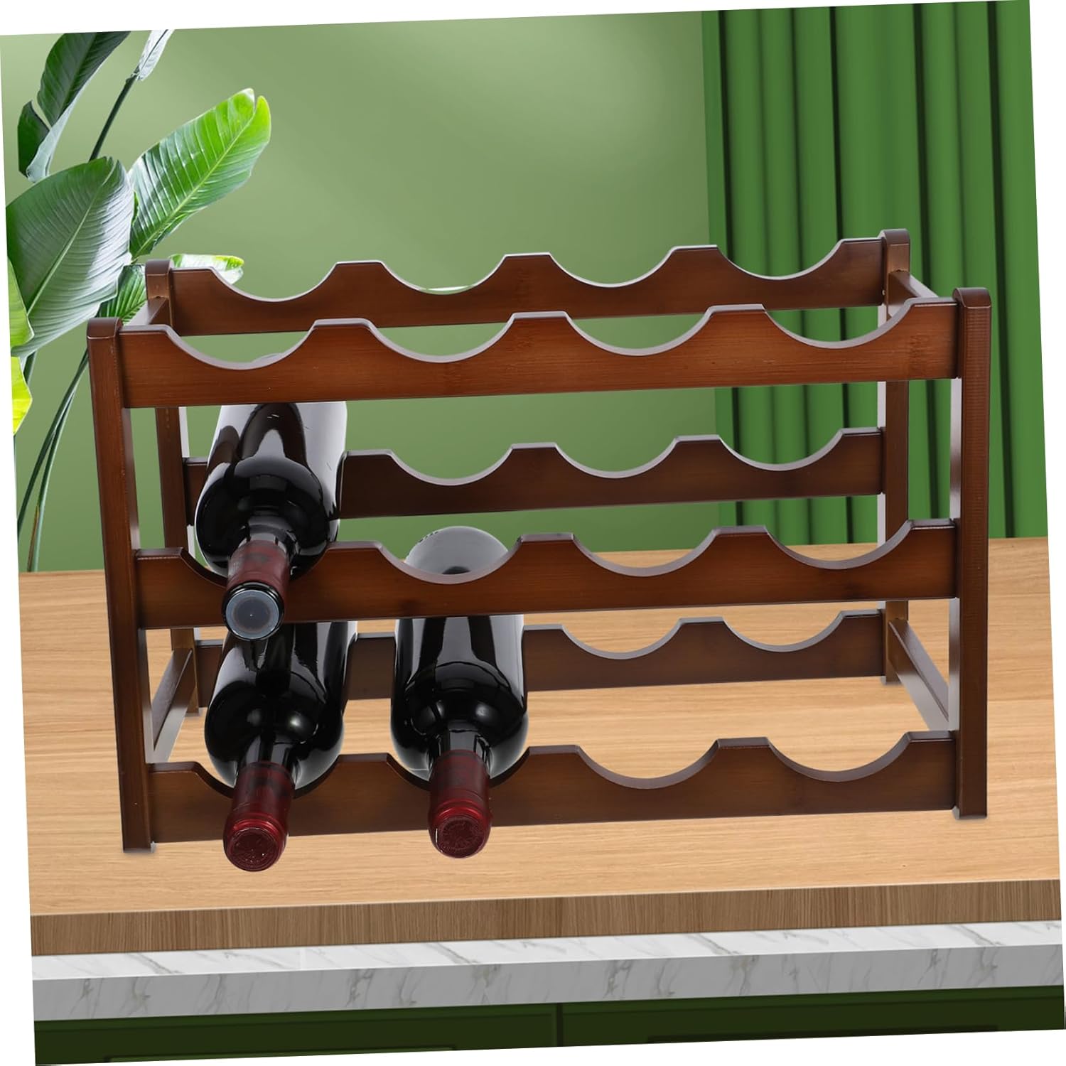 Bamboo Wine Rack Free Standing Wine Storage Holder Modern Design for Home Kitchen and Bar Display