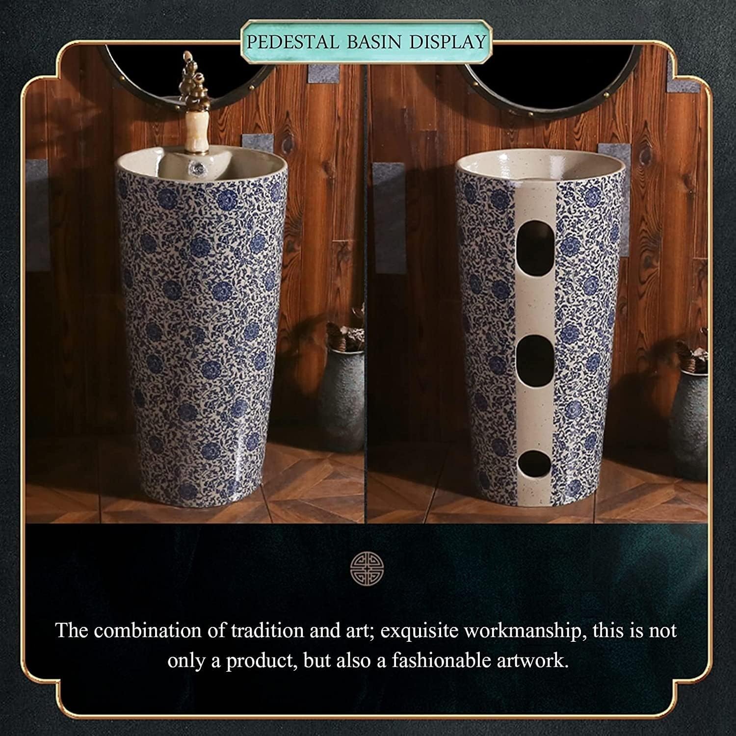 Freestanding Pedestal Sink Hotel Bathroom Basin, Small Apartment Sink, Art Toilets Basins Handmade with Drain Installation Hole, for Indoor and Outdoor (Size : Without (Without m