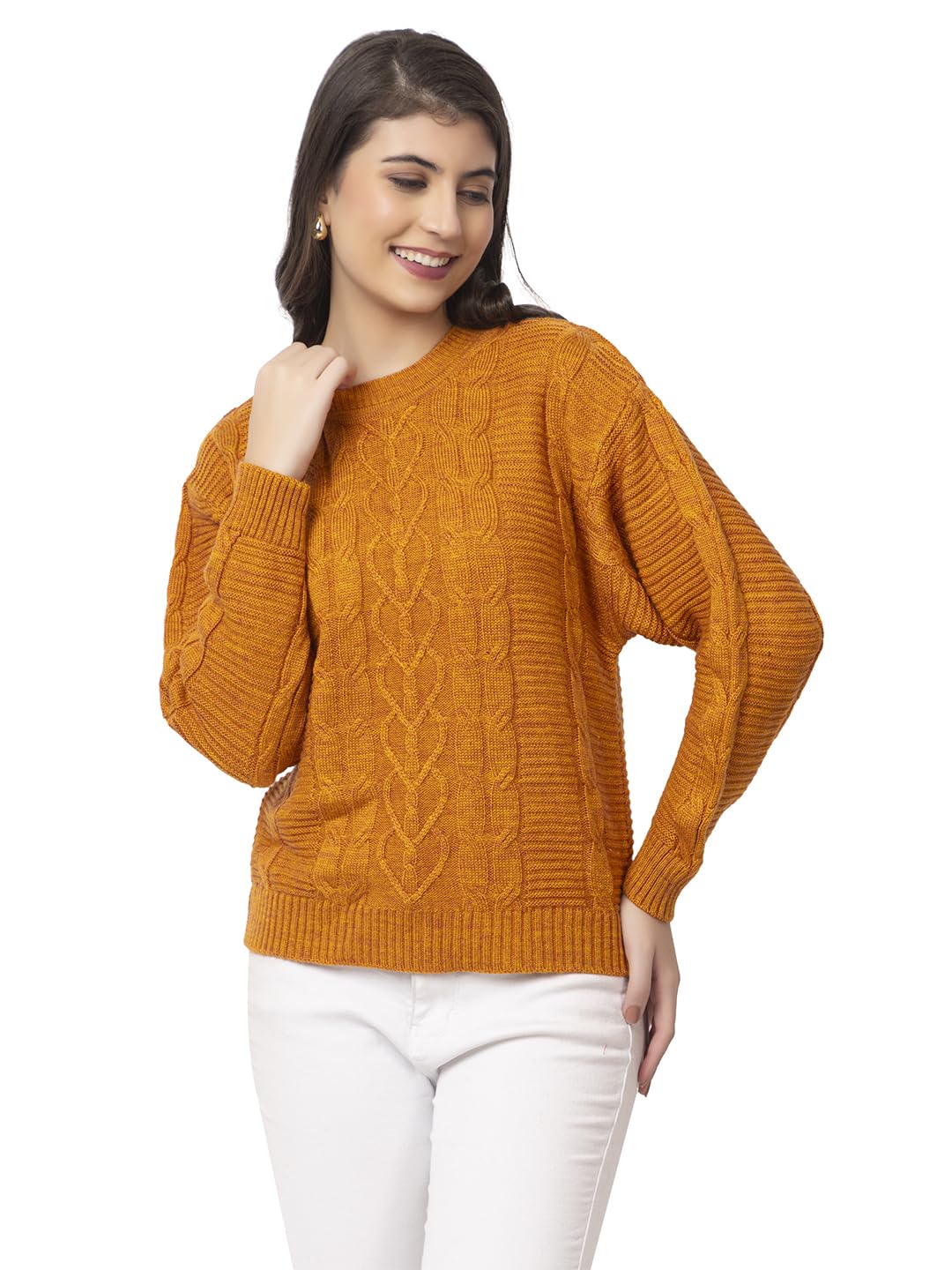 j.d.d Women's Cable Knit Sweater, Round Neck, Long Sleeve, Wool, Regular Fit, Winter Wear-picture-36