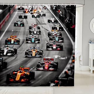 Racing Car Waterproof Shower Curtains Extreme Sports Theme Fabric Bathroom Shower Curtain Race Car Competition Dorm Bathtubs Decor Modern Luxury Grey Curtain 72 x 72 Inch