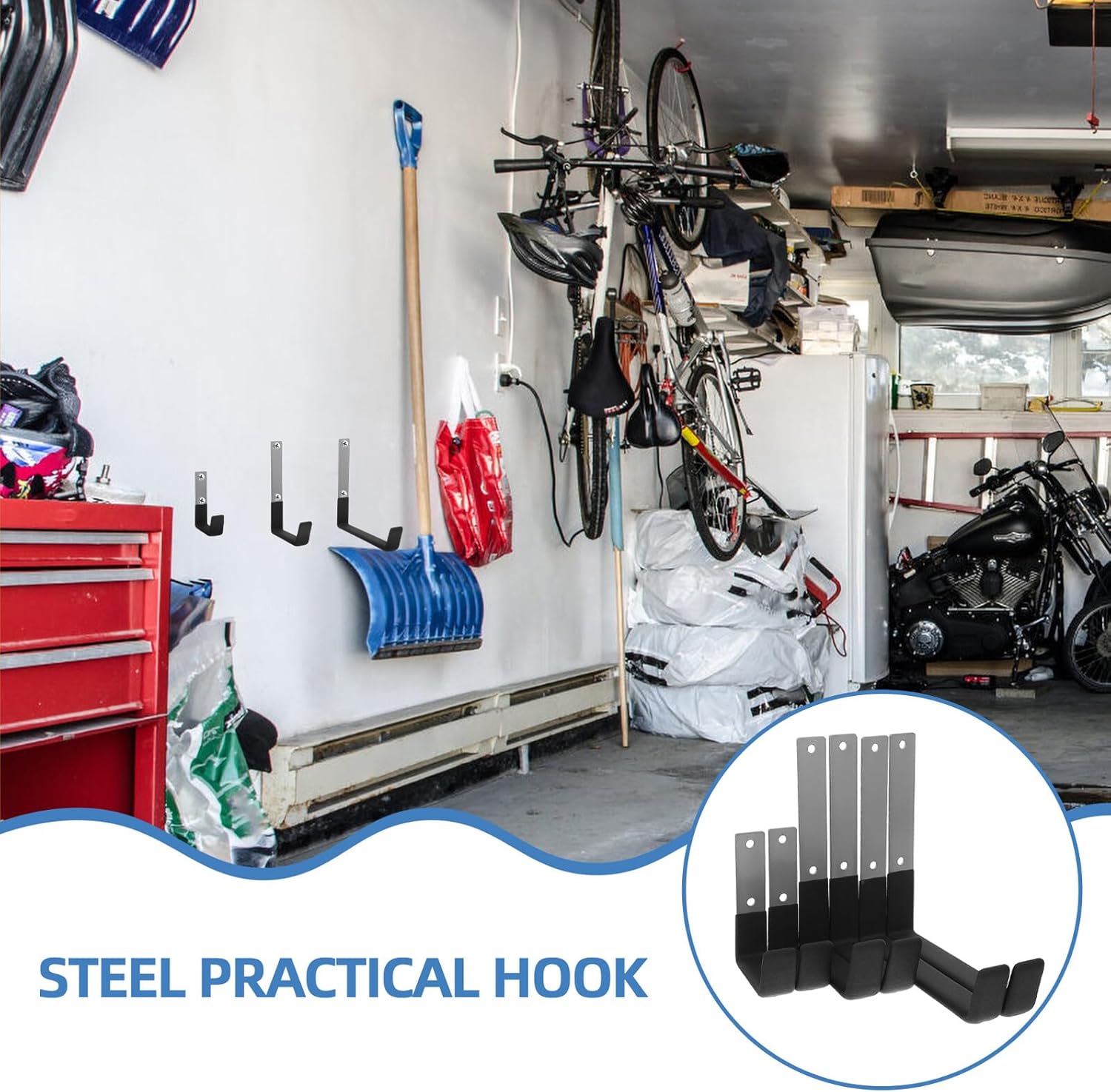 6pcs Heavy Duty Wall Mounted Garage Hooks for Hanging Ladders, Tools, and Heavy Items with Screw Accessories, Sturdy Metal Wall Storage Hooks for Garage Organization