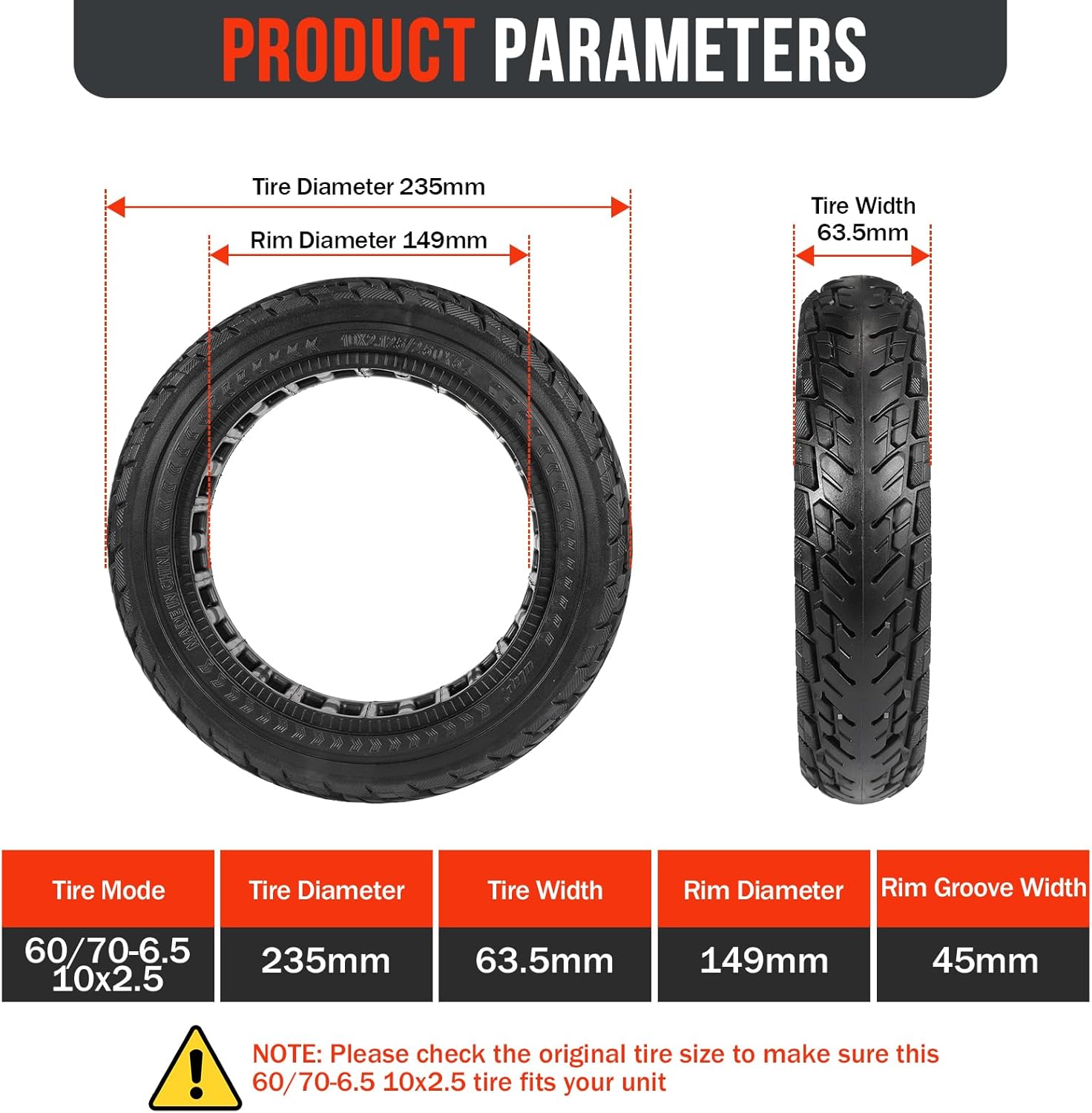 60/70-6.5 Scooter Tire,10x2.50 Solid Rubber Tire 10 inch Scooter Tires Replacement for Ninebot G30 Max / G30D Front or Rear 2 PCS