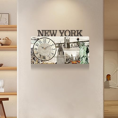 Miniatura 4 de Reloj de pared de granja para decoración de sala de estar, reloj de pared decorativo grande, estilo rústico, reloj de pared silencioso con ganchos