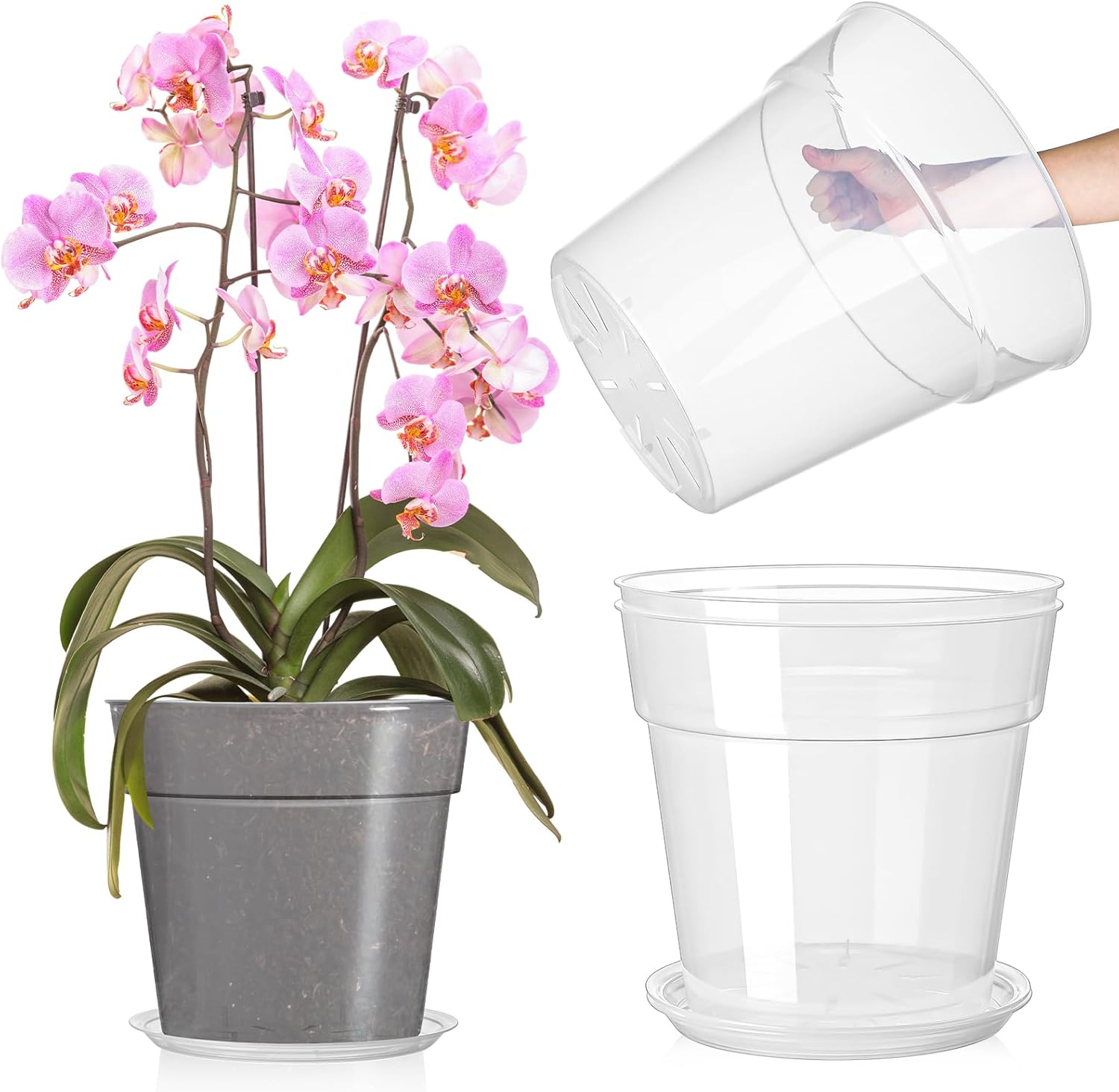 Baderke 3 Pack Clear Nursery Pot Plastic Nursery Pot Large Plant with Drainage Holes for Root Health Indoor Outdoor (9.25 Inches,9.65 Inches,11.65 Inch)