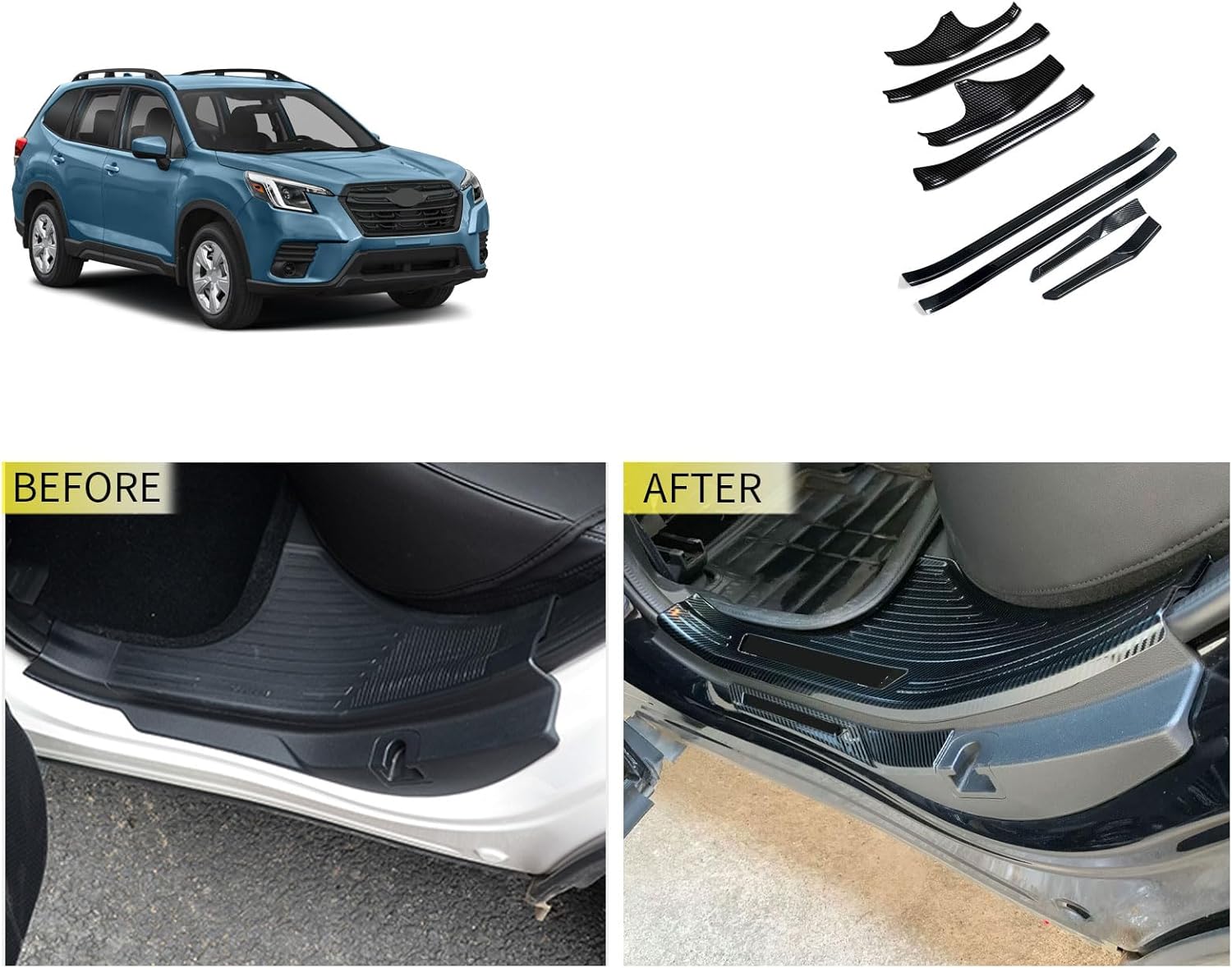 Entry Guards Cover Compatible with Subaru Forester 2024 2023 2022-2019 Door Sills Welcome Pedal Protect Trim Car Accessories Stainless Steel 8PC(Carbon Fiber Style)
