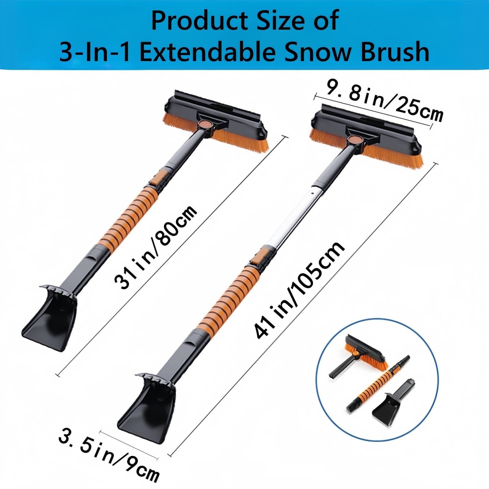 3-in-1 Schneeschaber Mit Bürste - Ausziehbar Bis 80cm Für Auto & Garten