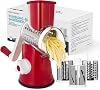 X Home Rotary Cheese Grater for Kitchen, Shredder with 3 Interchangeable Blades, Rotary Grater with Handle and Strong Suction Base, for Vegetables, Fruit, Nuts, Easy to Use and Clean, Blue