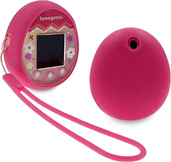 Silicone Shell Cover, Lanyard and Screen Protector Film for Tamagotchi Pix Interactive Pet Machine with Camera, Compatible New Tamagotchi Pix Electronic Pet Accessory Pink-Pink