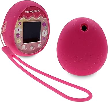 Silicone Shell Cover and Lanyard for Tamagotchi Pix Interactive Pet Machine with Camera, Compatible New Tamagotchi Pix Electronic Pet Accessory Pink-Pink