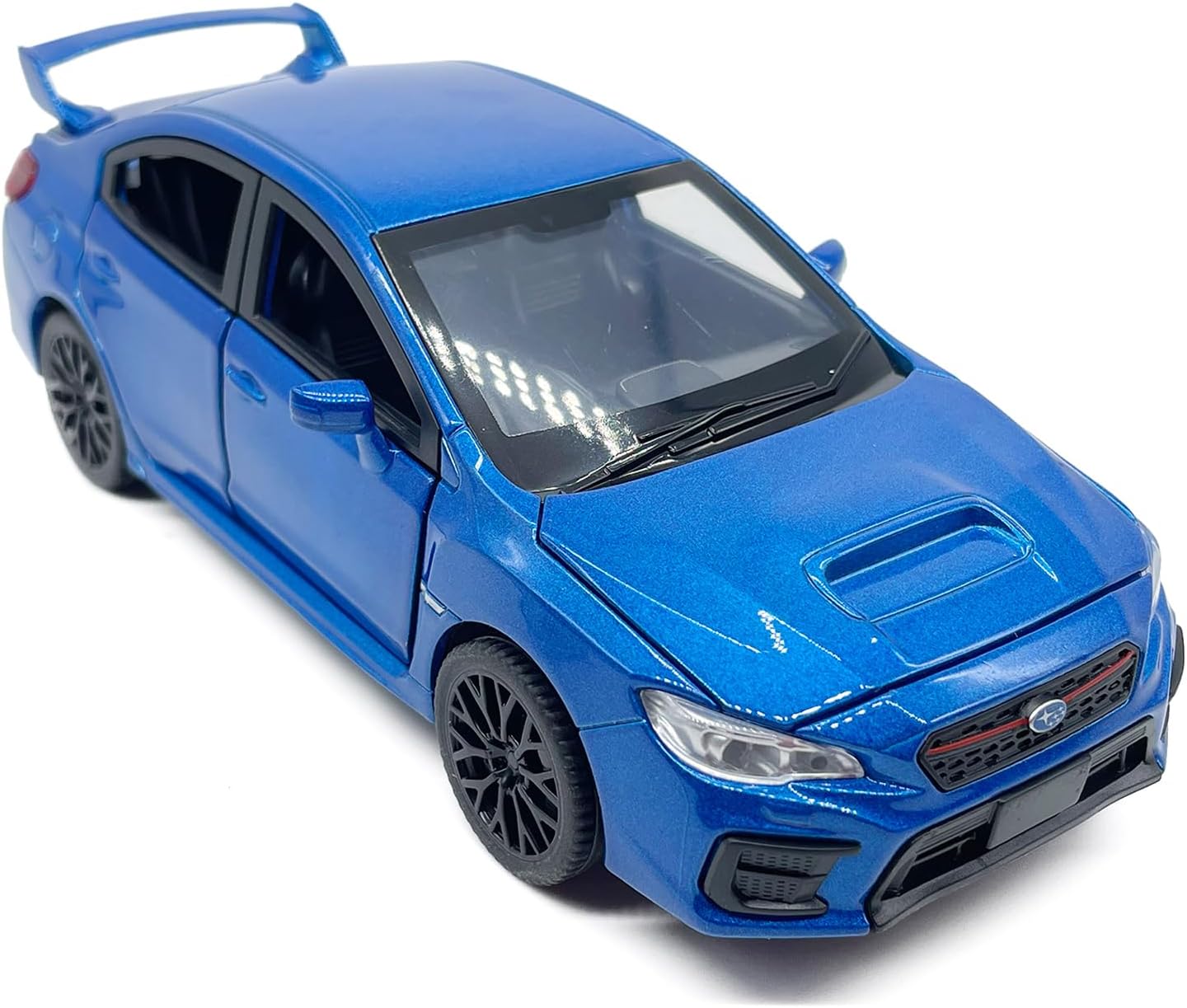 1:30 Scale Impreza WRX STI Sports Car Model Toy Car Metal Diecast Toy Vehicle, All Doors Open, Pull Back, Light Sound, Black Wheels, Toys for Boys Kids Gifts, Men Collection, Home Office Décor, Blue image 3